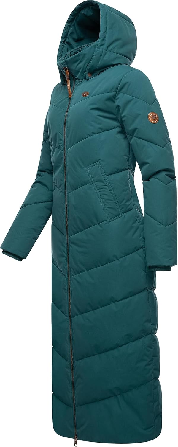 Ragwear Damen Wintermantel Warmer wasserdichter Steppmantel lang mit Abnehmbarer Kapuze Rebelka Extr