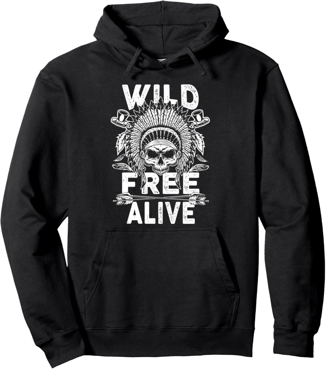 Native American Skull Headdress Feathers Men Women Pullover Hoodie