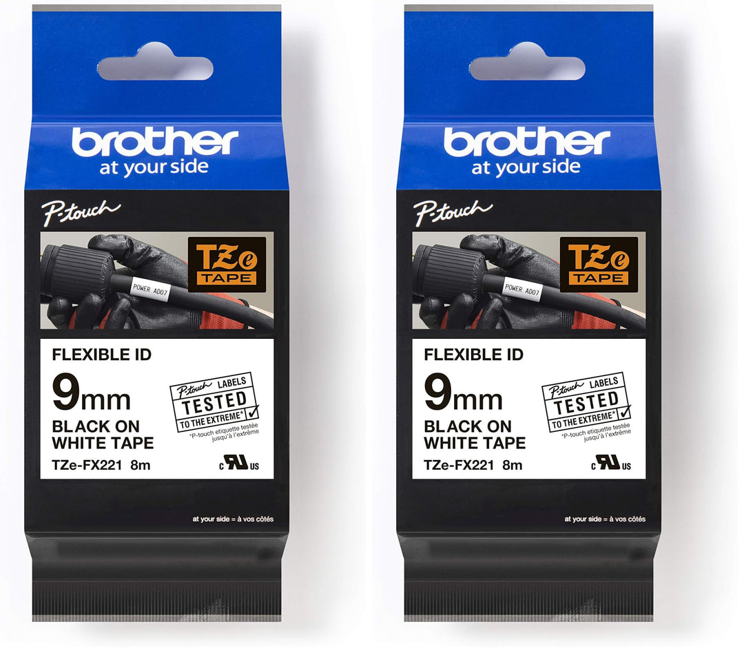 Brother Original P-touch Schriftband TZE-FX221 9 mm, schwarz auf weiss (u.a. für Brother P-touch PT-