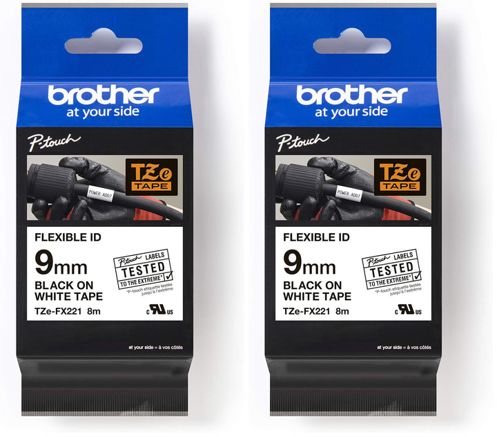 Brother Original P-touch Schriftband TZE-FX221 9 mm, schwarz auf weiss (u.a. für Brother P-touch PT-