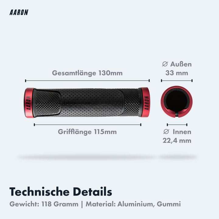 AARON MTB Fahrradgriffe mit Gel Auflagefläche - Lenkergriffe aus rutschfestem Gummi inkl. Lenkerendk