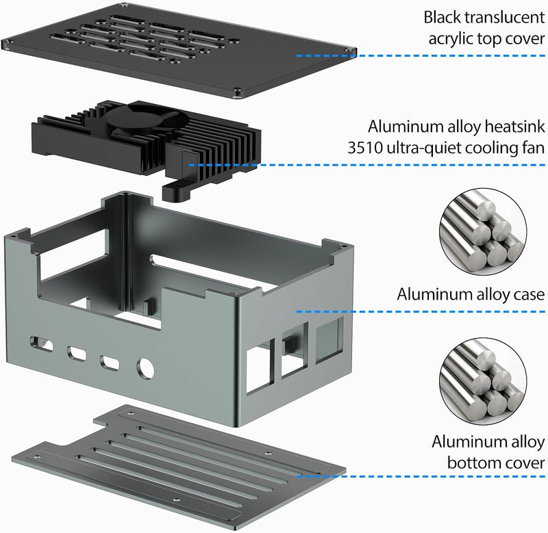 InnoMaker Aluminiumgehäuse für Raspberry Pi 4 mit 3510 PWM Lüfter, passiver Kühlkörper, Gehäuse aus