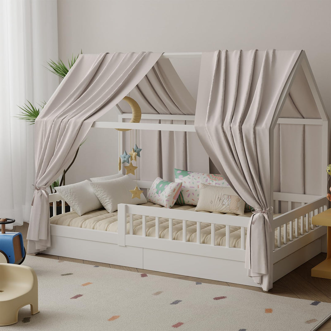 Hausbett Himmel in 5 Farben, 2er Set Betthimmel Hausbett aus weichem Baumwollstoff, Stoffhimmel für