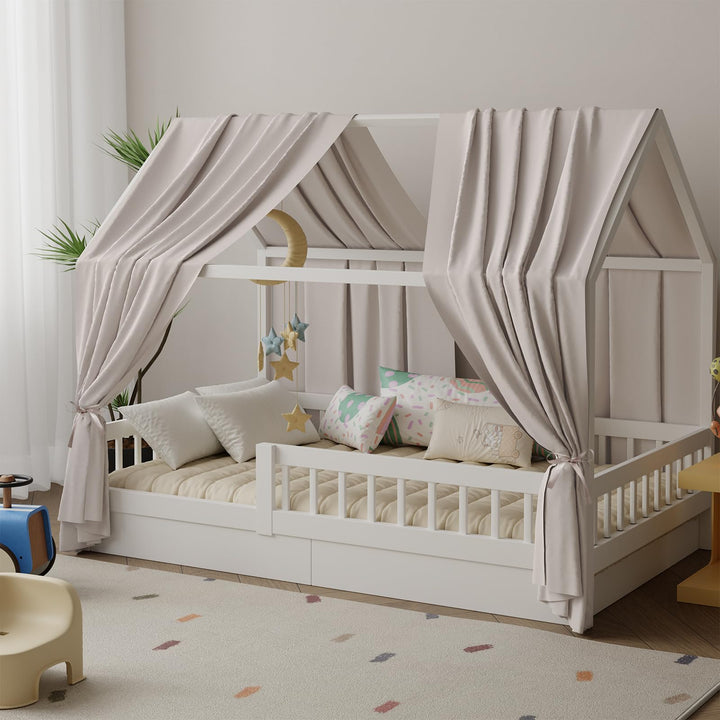 Hausbett Himmel in 5 Farben, 2er Set Betthimmel Hausbett aus weichem Baumwollstoff, Stoffhimmel für