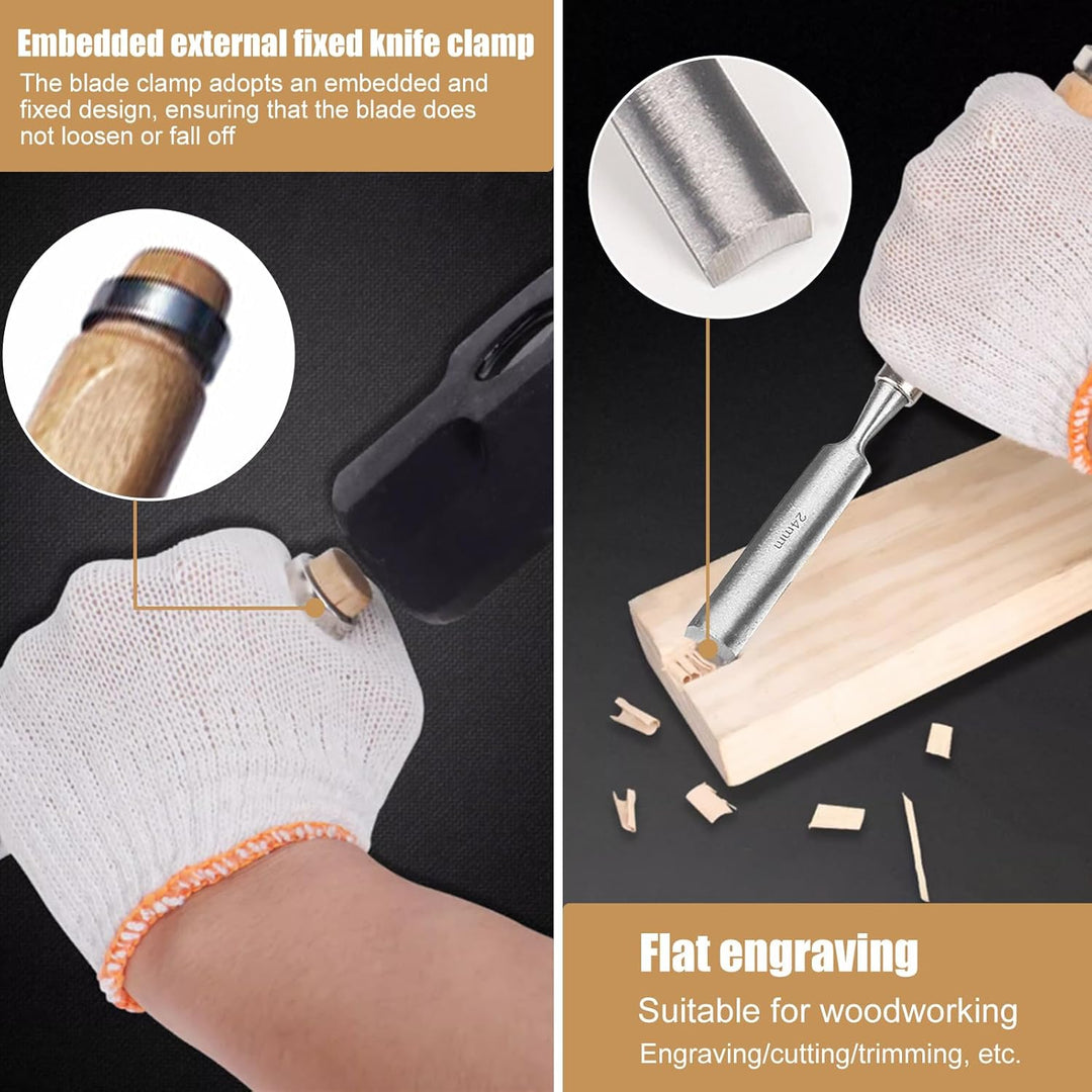 4 Stück Holz Meissel Set,Stechbeitel Rund Gebogen Hohlbeitel Set,CR-V Stahl halbkreisförmige Kante 8