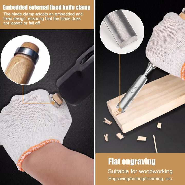 4 Stück Holz Meissel Set,Stechbeitel Rund Gebogen Hohlbeitel Set,CR-V Stahl halbkreisförmige Kante 8