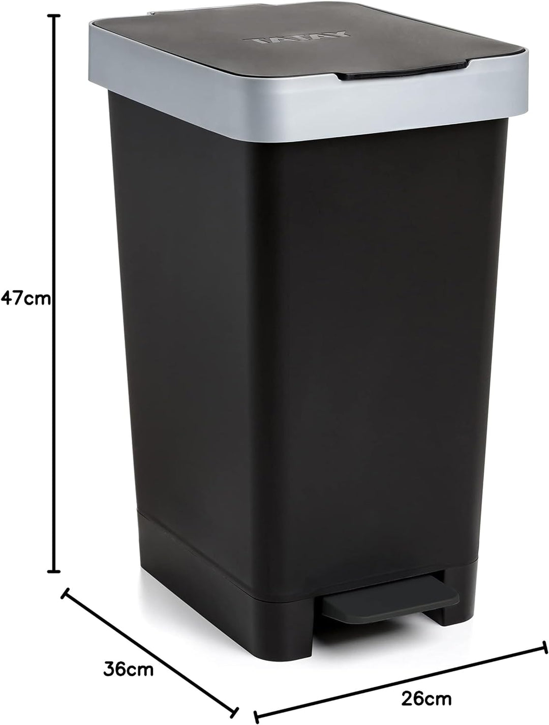 TATAY Mülleimer Küche Smart, 25L Fassungsvermögen, Einziehbares Pedal, Polypropylen, BPA-frei, 30L M