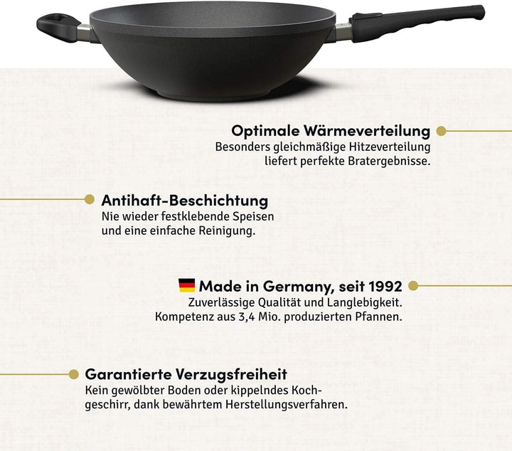 Hoffmann Wokpfanne gross für Induktion 32 cm I Made in Germany I Backofengeeignet bis 240 Grad I Wok