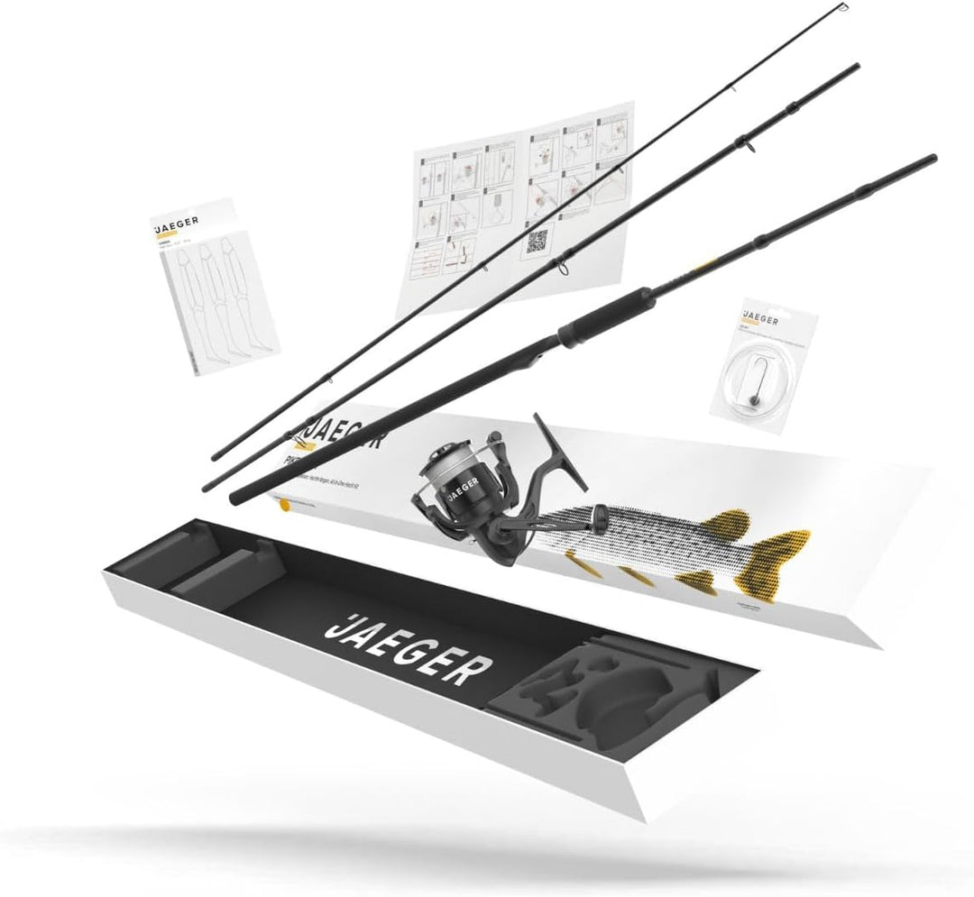 JAEGER Pike GO KIT 2 – Hecht Angelset mit Rute, Rolle, Ködern & Schnur – Ready-to-Go Komplettset fü