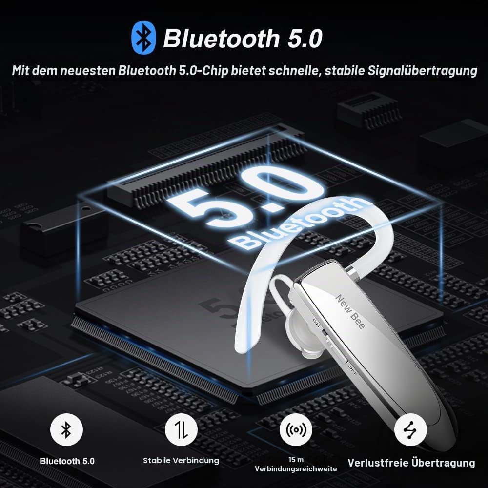 New Bee Bluetooth Headset Wireless Freisprech Telefon | Bluetooth-Headset mit Mikrofon für iPhone Sa