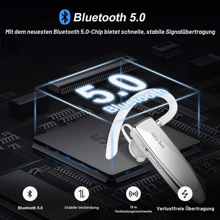 New Bee Bluetooth Headset Wireless Freisprech Telefon | Bluetooth-Headset mit Mikrofon für iPhone Sa