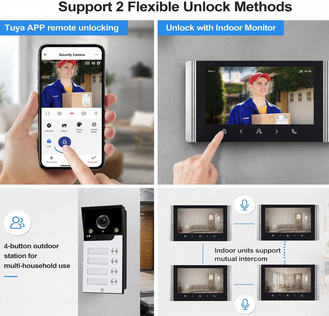 FTes RFKits WLAN Wireless Video Türsprechanlage,1080P Aussenkamera,7 Zoll Touchscreen Wireless Monit