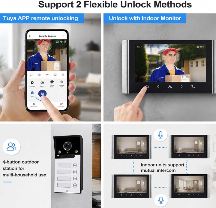 FTes RFKits WLAN Wireless Video Türsprechanlage,1080P Aussenkamera,7 Zoll Touchscreen Wireless Monit