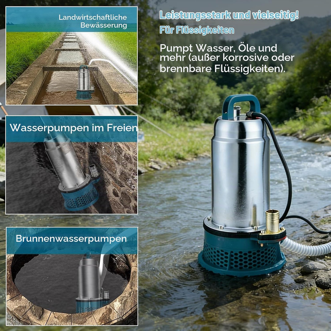 Tauchpumpe kompatibel mit Makita 18V Akku, Kabellose Wasserpumpe mit 5m Verbindungskabel, Förderhöhe