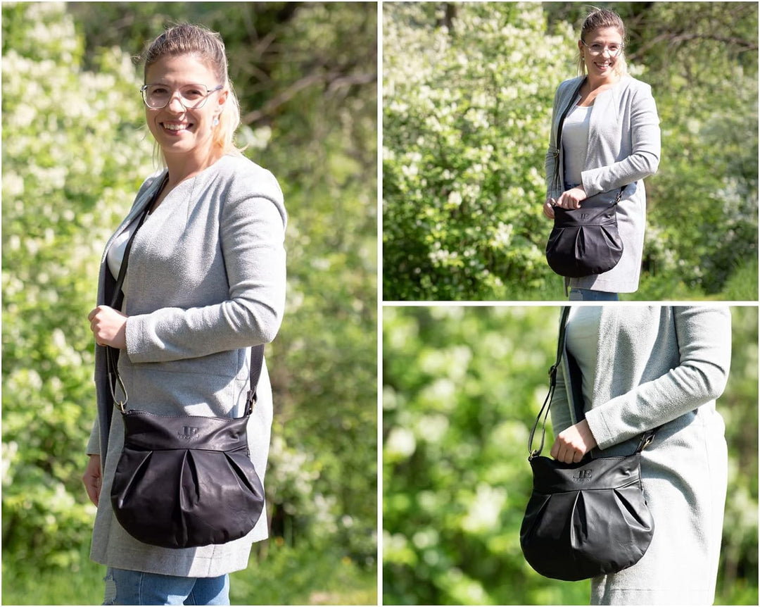 LECONI kleine Schultertasche Damentasche Umhängetasche natur weiche Ledertasche Handtasche Damen Led