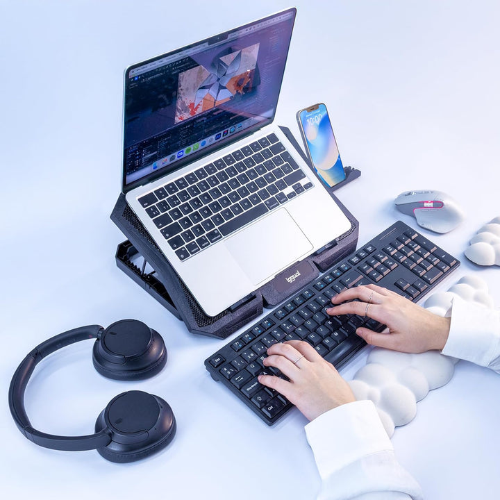 iggual Laptop-Ständer bis 43,2 cm (17 Zoll), mit 8 Neigungswinkeln, ergonomisch, faltbar, mit Handyh