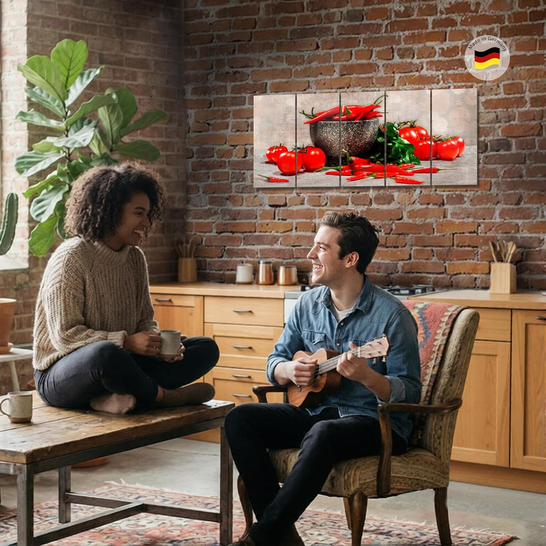 Runa Art Bild Küche - Gemüse Wandbilder auf Vlies Leinwand 5 Teilig Wanddekoration Esszimmer Küchenb