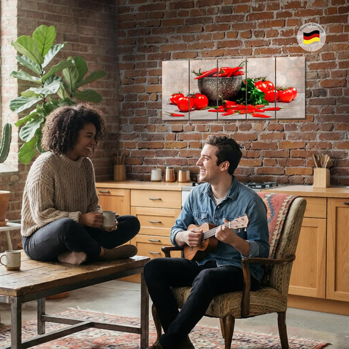 Runa Art Bild Küche - Gemüse Wandbilder auf Vlies Leinwand 5 Teilig Wanddekoration Esszimmer Küchenb