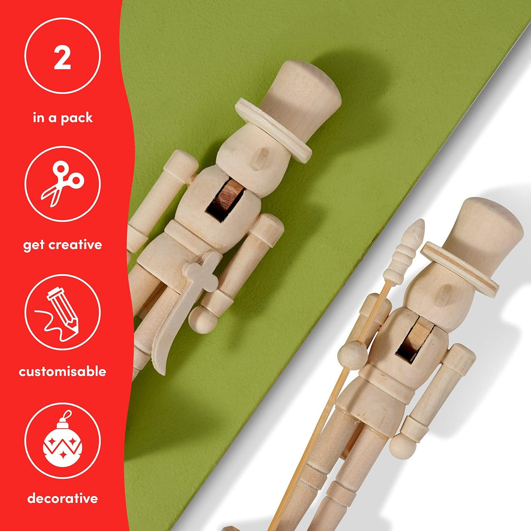 THE TWIDDLERS 2 Weihnachten Nussknacker aus Holz zum Selber Bemalen, 18cm - DIY Basteln Weihnachtsde