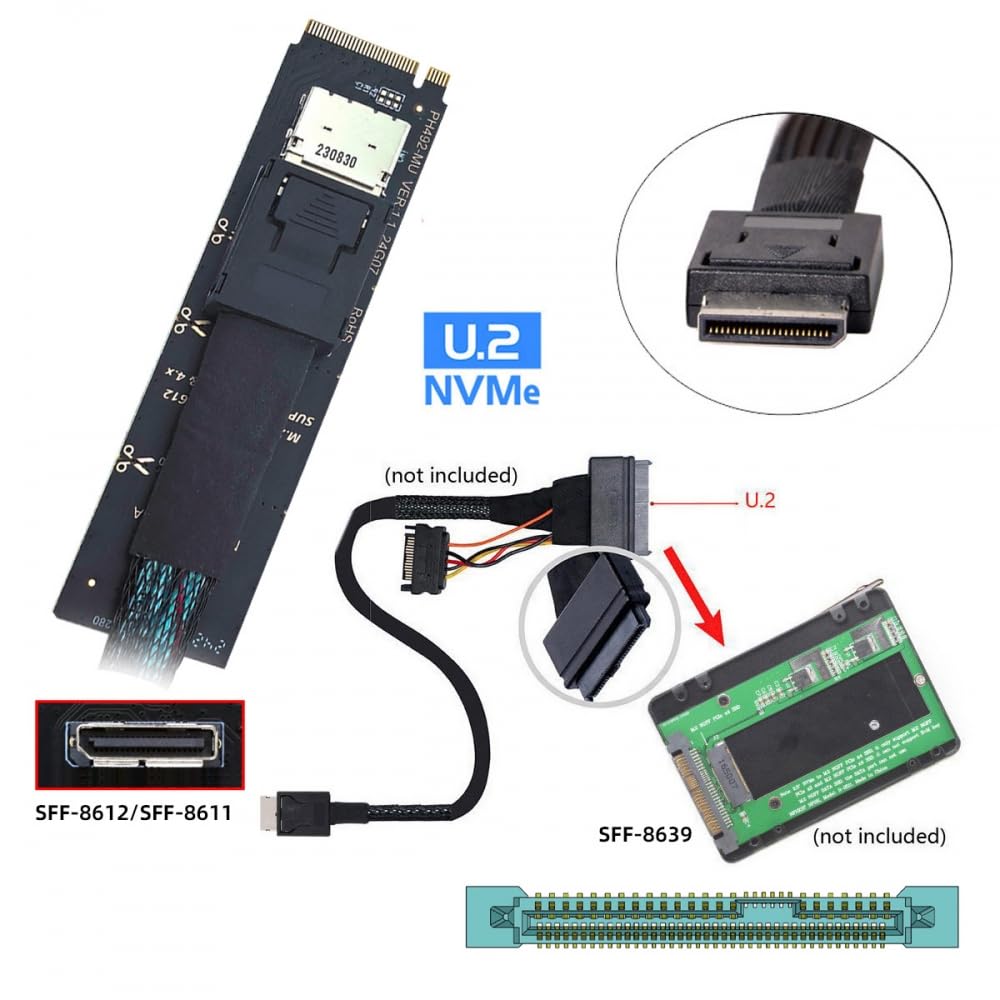 CY Karte 2280 PCI-E4.0 M.2 M-Key zu Oculink SFF-8612 SFF-8611 Vertikaler Hostadapter für NVME U.2 SS