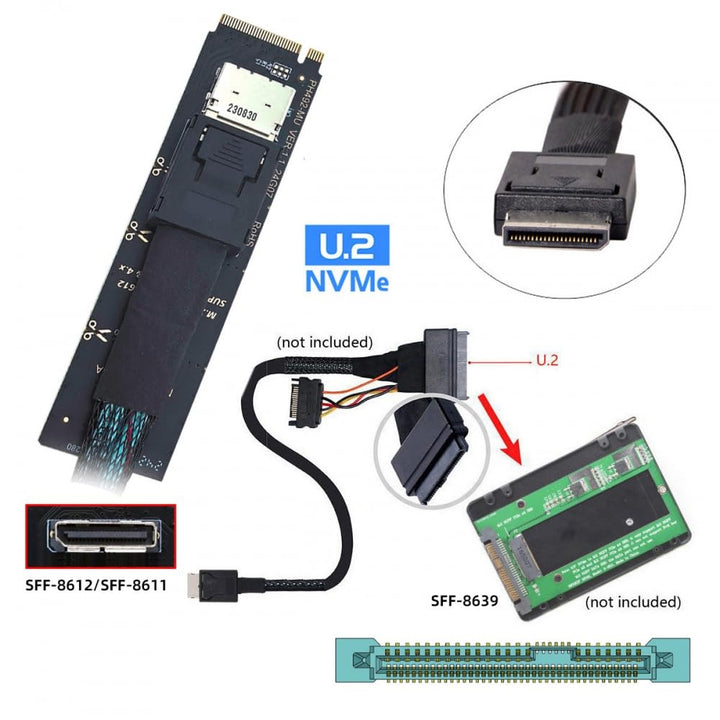 CY Karte 2280 PCI-E4.0 M.2 M-Key zu Oculink SFF-8612 SFF-8611 Vertikaler Hostadapter für NVME U.2 SS