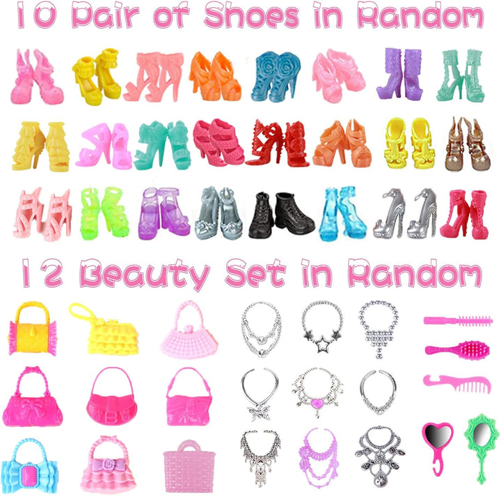 28 Stück Kleidung und Zubehör Kompatibel mit Barbie Puppen, 3 Fashion Kleider 3 Freizeitbekleidung K