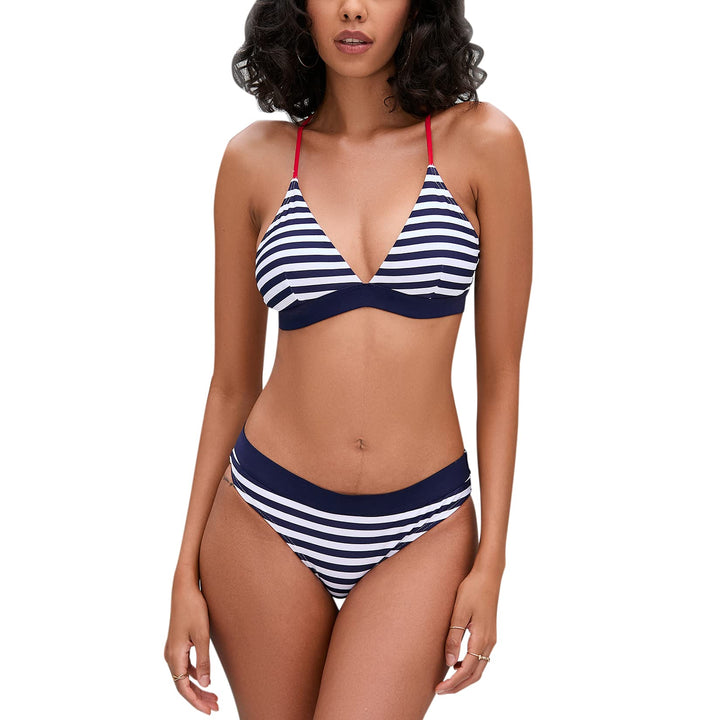 iSLASISIA Damen Bikini Set, Triangel, breites Unterbrustband, Bademode, Badeanzug 36 Streifen, 36 St