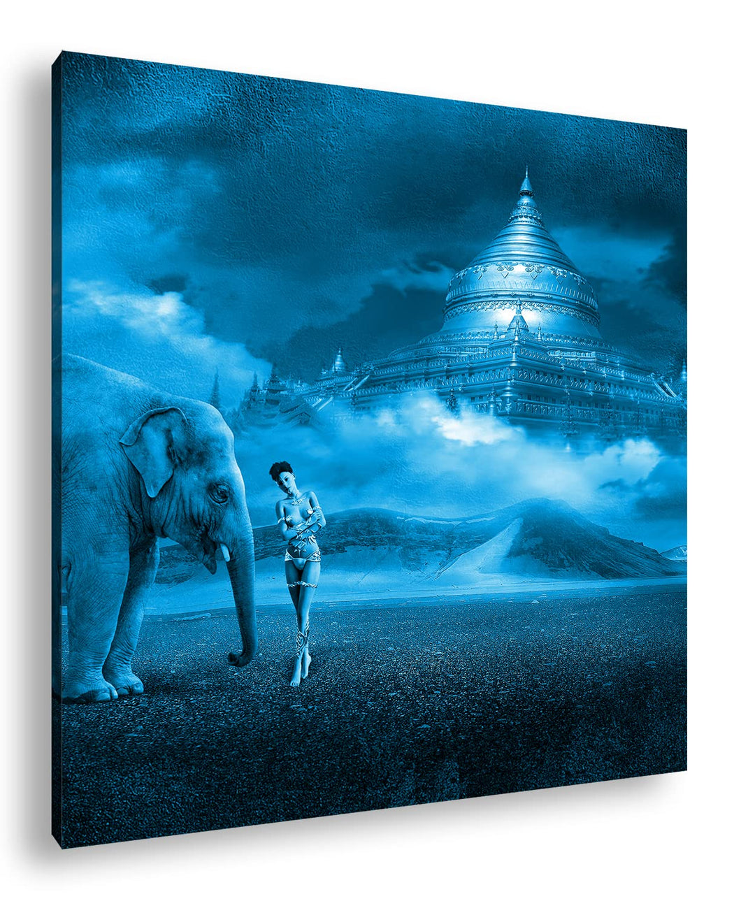 deyoli Indischer Palast Format: 40x40 cm Effekt: Monocrome Blau als Leinwandbild, Motiv fertig gerah