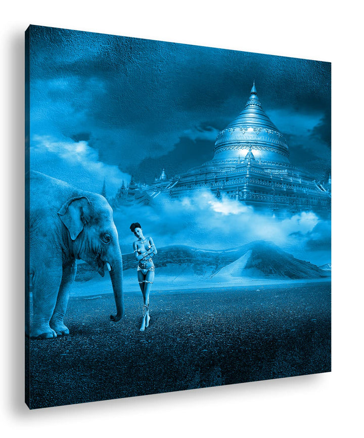 deyoli Indischer Palast Format: 40x40 cm Effekt: Monocrome Blau als Leinwandbild, Motiv fertig gerah