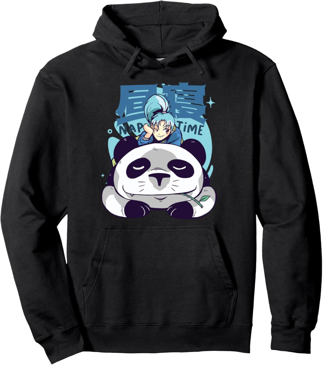 Nap Time | Anime Mädchen auf einem schlafenden Panda Pullover Hoodie