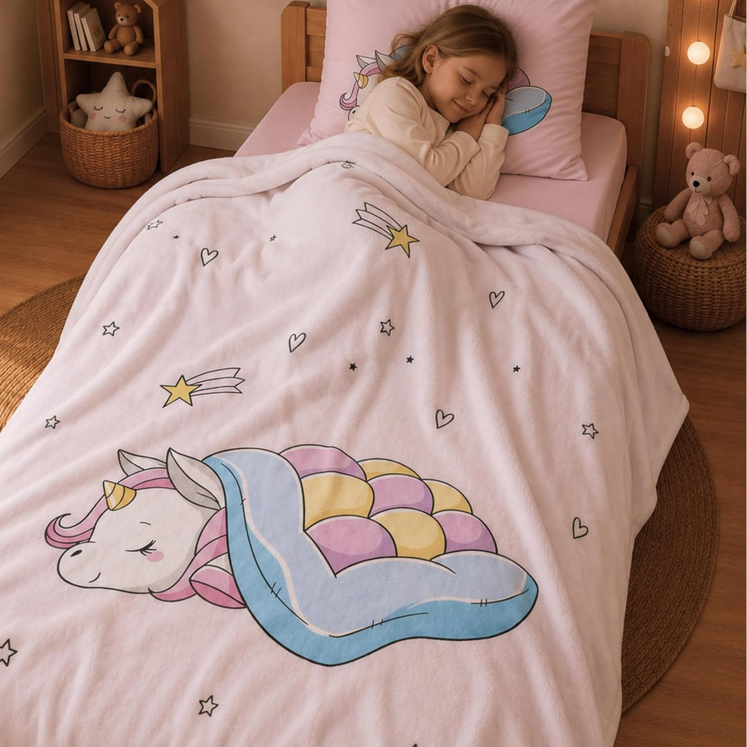 MTOnlinehandel Einhorn Decke 150x200 cm ☆ Fleece-Decke flauschig in rosa, Unicorn Kuscheldecke für K