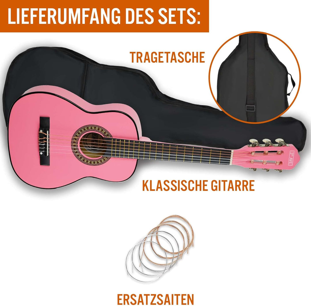 3rd Avenue 1/4 Flamencogitarren-Starterset in Kindergrösse mit Nylonsaiten – mit Tasche, Saiten – in