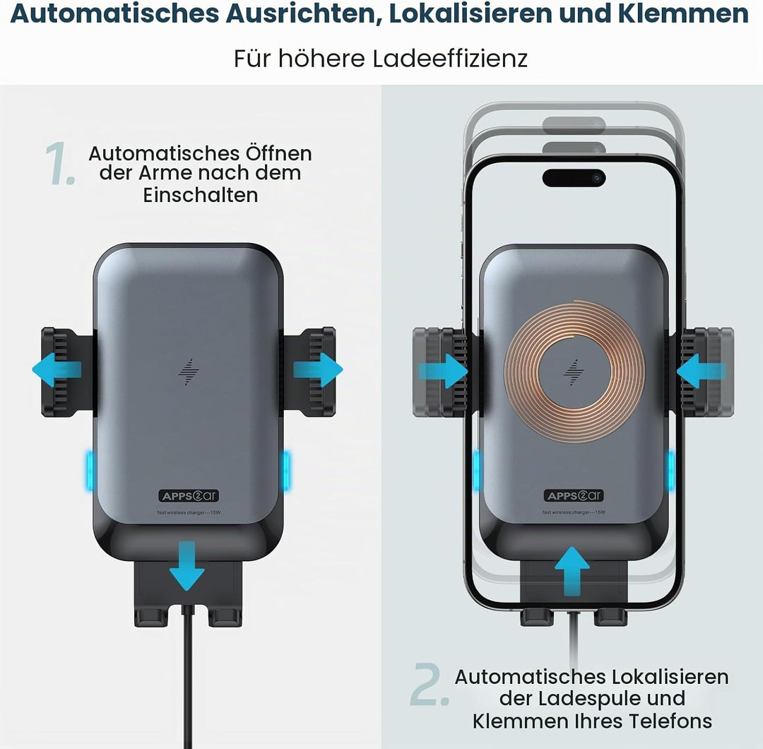 APPS2Car Kabellose Kfz-Ladegerät-Halterung, CD-Slot, automatische Klemmung, 15 W, schnelles Aufladen