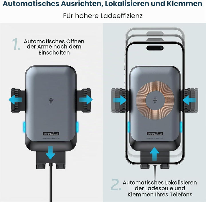 APPS2Car Kabellose Kfz-Ladegerät-Halterung, CD-Slot, automatische Klemmung, 15 W, schnelles Aufladen