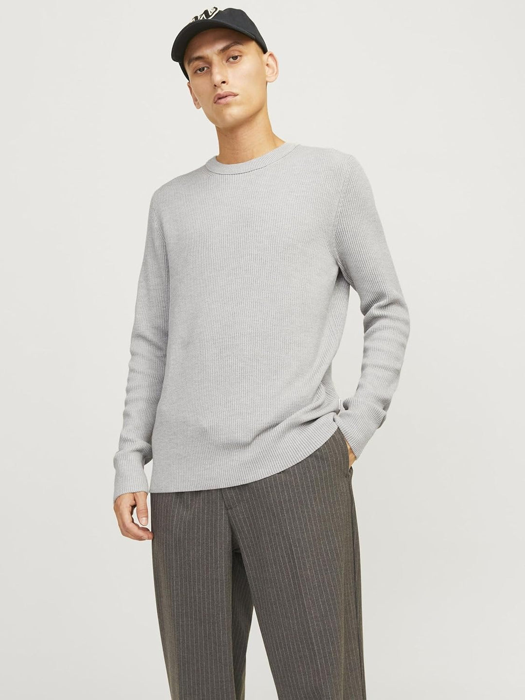 JACK & JONES Male Strickpullover Einfarbig Strickpullover XS Light Grey Melange, XS Light Grey Melan