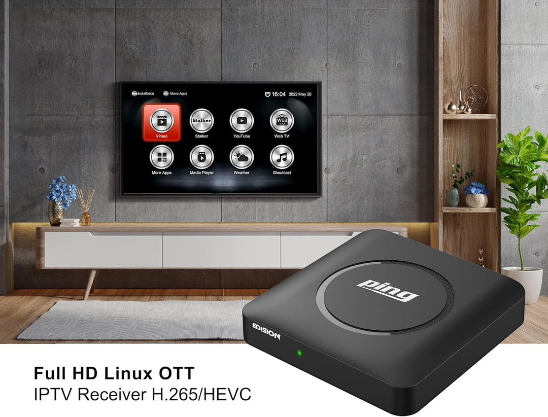 EDISION PING - OTT LINUX RECEIVER H265/HEVC schwarz, Stalker, Xtream, WebTV, Media Player, Wi-Fi on