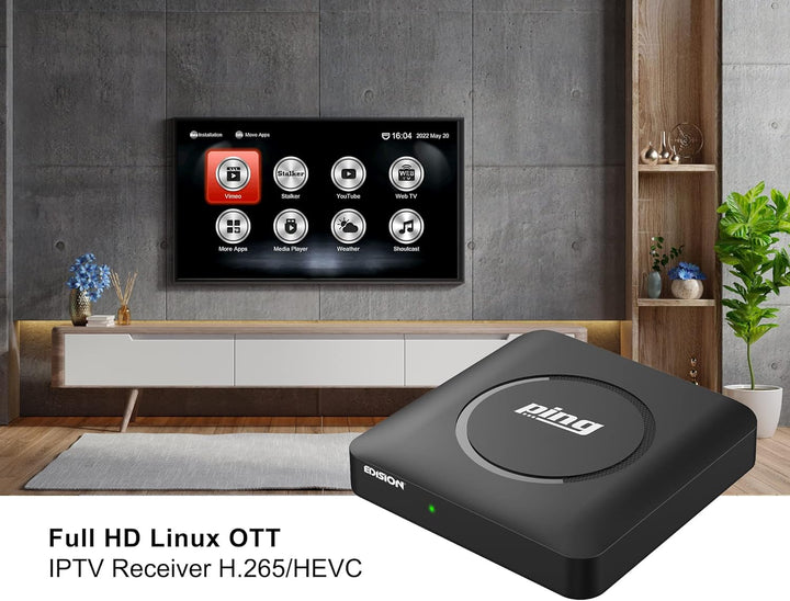 EDISION PING - OTT LINUX RECEIVER H265/HEVC schwarz, Stalker, Xtream, WebTV, Media Player, Wi-Fi on