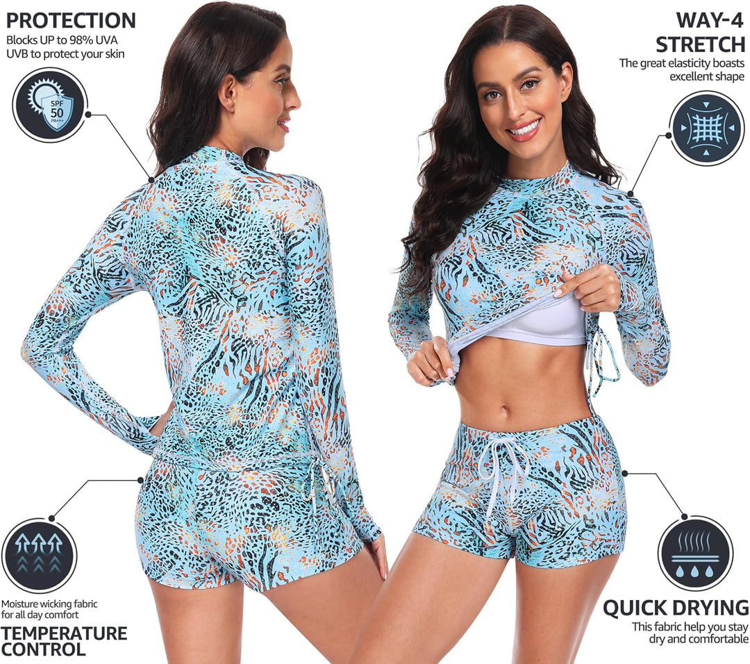 UNIQUEBELLA Rash Guard Damen, UV-Schutz UPF 50+ Langarm Surf Shirt mit Schönen Mustern Bademode Bade