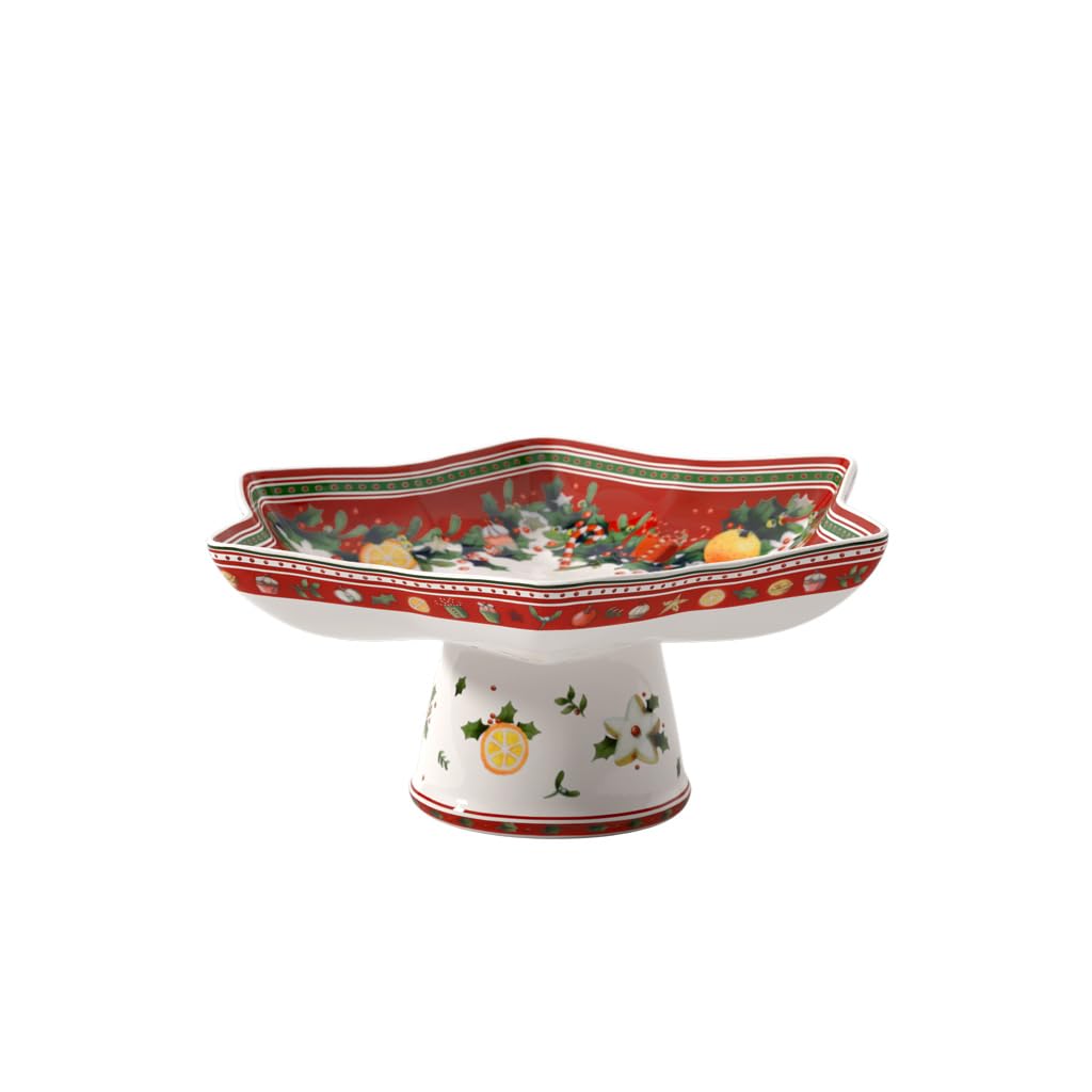 Villeroy und Boch Winter Bakery Delight Schale in Stern-Form auf Fuss, 34oz., Premium Porzellan, Wei