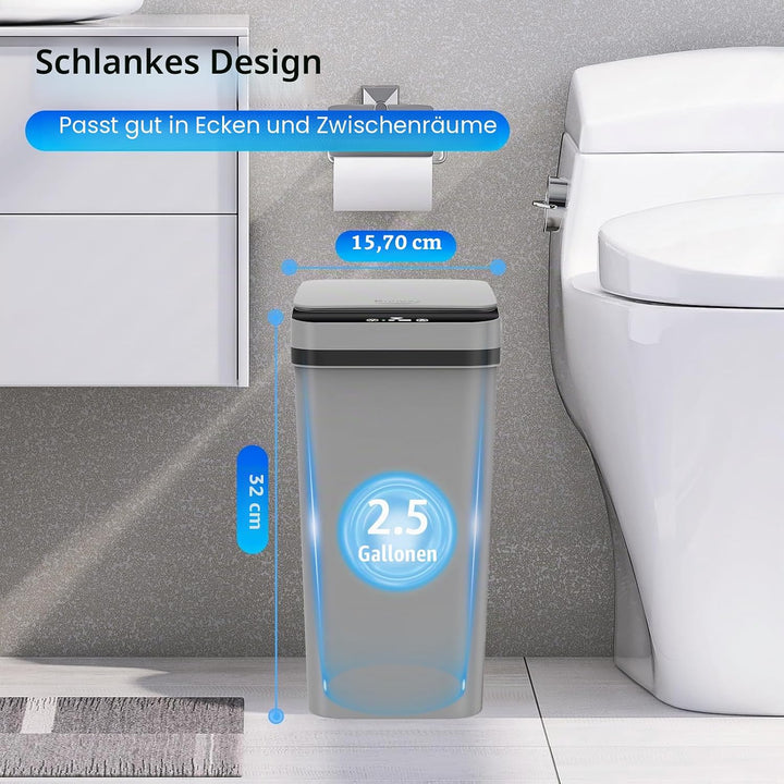 Kssvzz 3er Set Mülleimer Bad mit Sensor, 10L Elektrischer Mülleimer mit Deckel, Automatischer Müllei