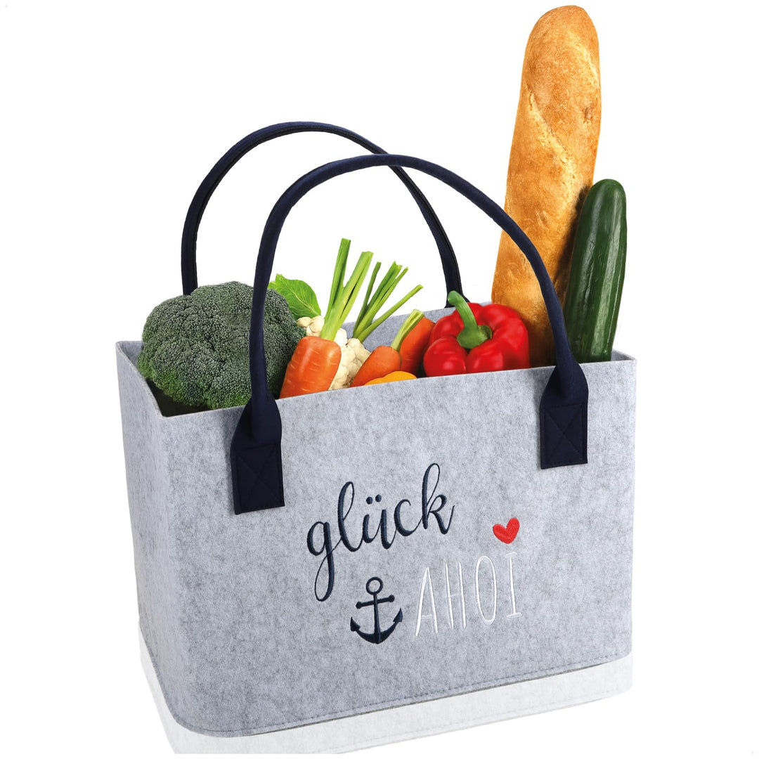 com-four® Filz-Shopper mit Henkel - Kaminholz-Tasche 40 x 26 cm - Tasche mit maritimem Spruch für St