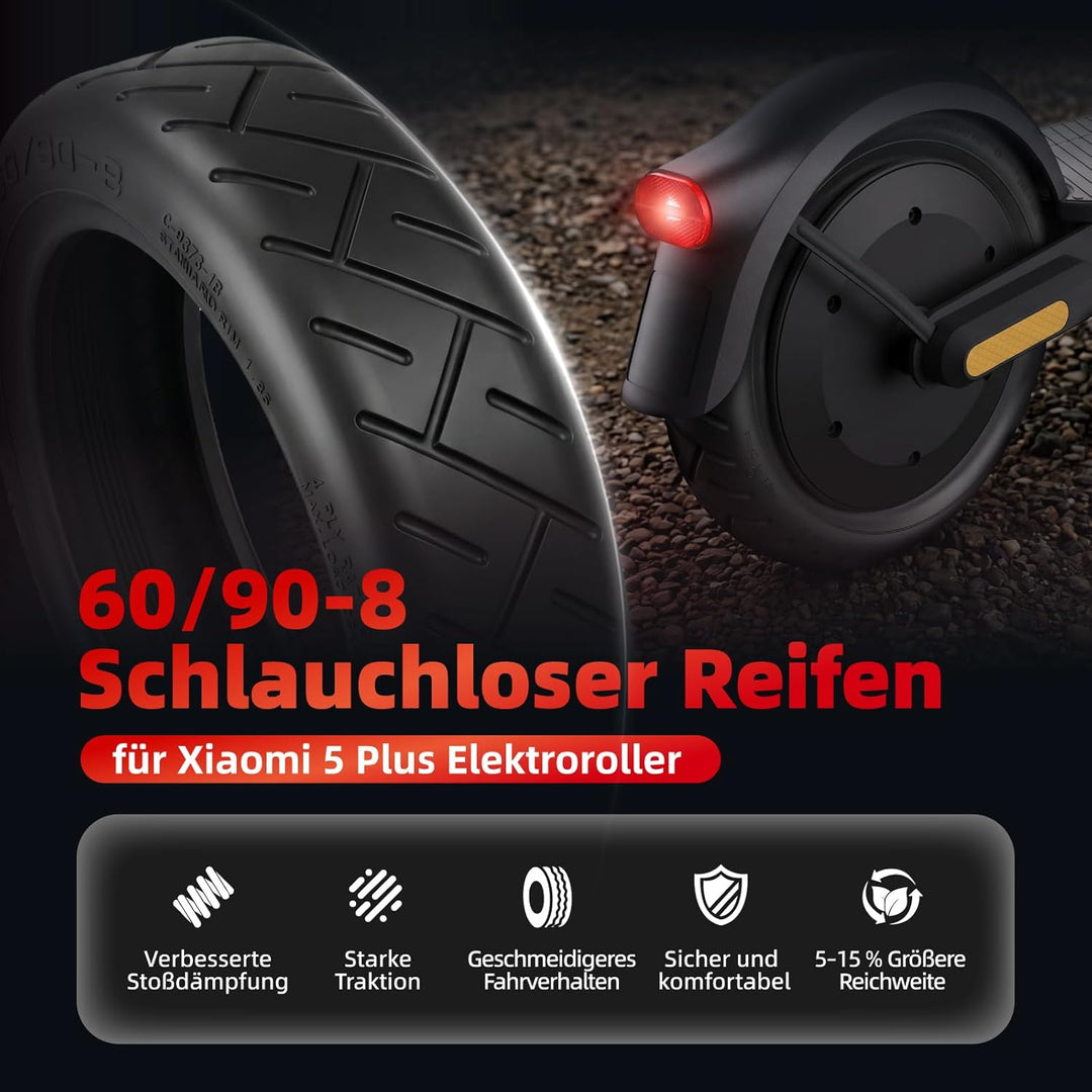 60/90-8 Schlauchloser Reifen für Xiaomi 5 Plus Elektroroller, 12 Zoll Tubeless Reifen Zubehör Explos