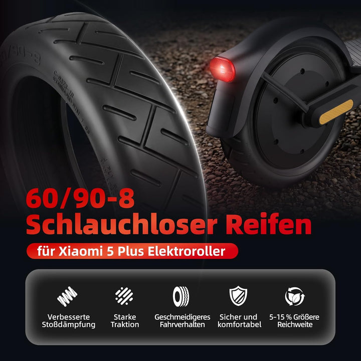 60/90-8 Schlauchloser Reifen für Xiaomi 5 Plus Elektroroller, 12 Zoll Tubeless Reifen Zubehör Explos