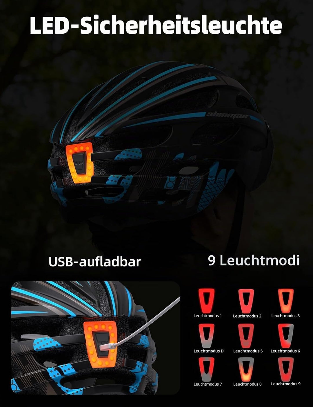 Shinmax Fahrradhelm Herren Damen mit Visier, Magnetischer Abnehmbarer Schutzbrille und USB-Aufladung