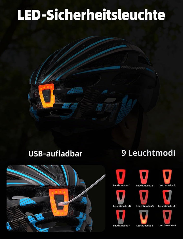 Shinmax Fahrradhelm Herren Damen mit Visier, Magnetischer Abnehmbarer Schutzbrille und USB-Aufladung