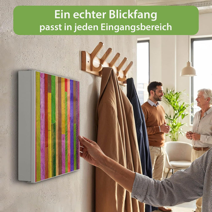 banjado® Grosser Schlüsselkasten Glas/Schlüsselbox 30cm x 30cm mit 50 Haken - Motiv Holz Collage Bun