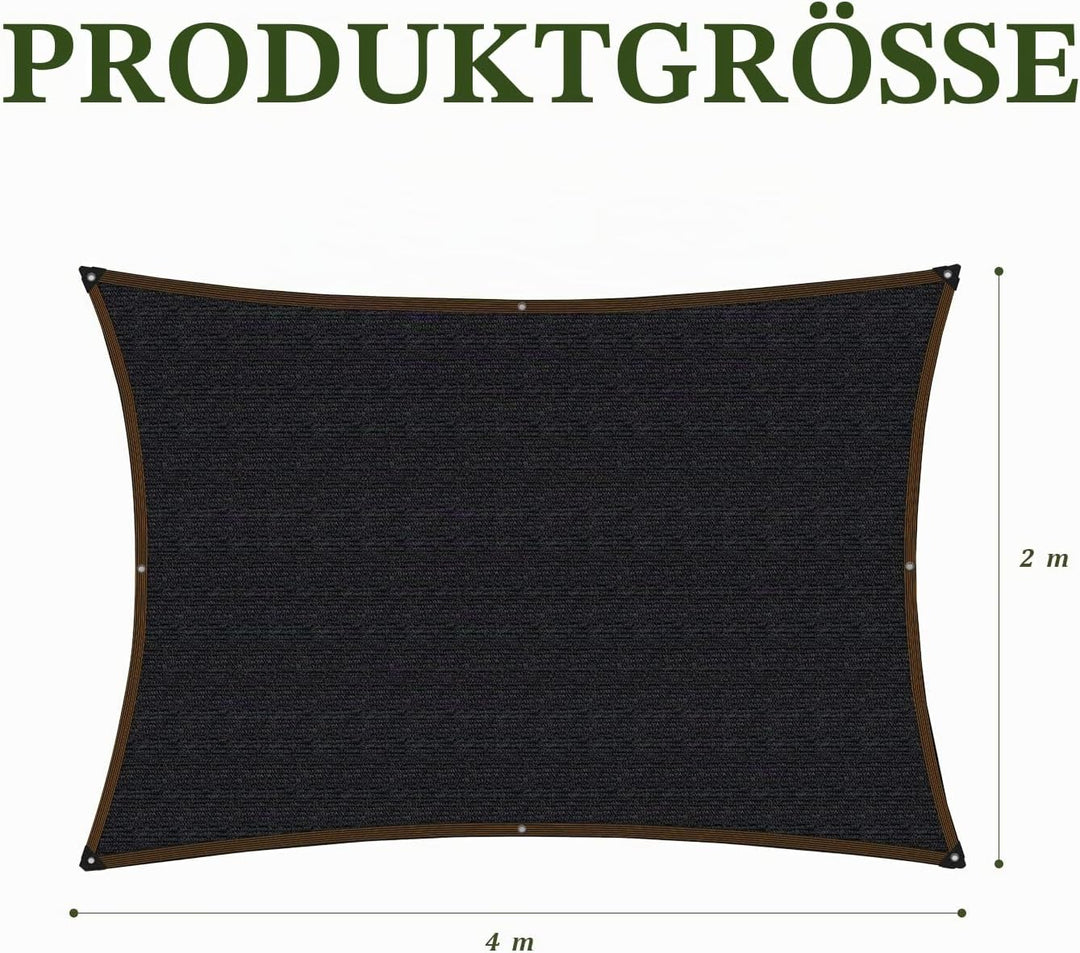 2x4m Sonnensegel - Rechteckig mit öSen 70% Sonnenschutz Schwarz Markise Stoff TerrassenüBerdachung G