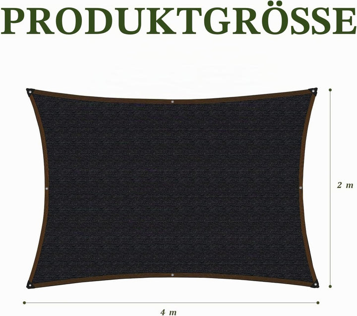 2x4m Sonnensegel - Rechteckig mit öSen 70% Sonnenschutz Schwarz Markise Stoff TerrassenüBerdachung G