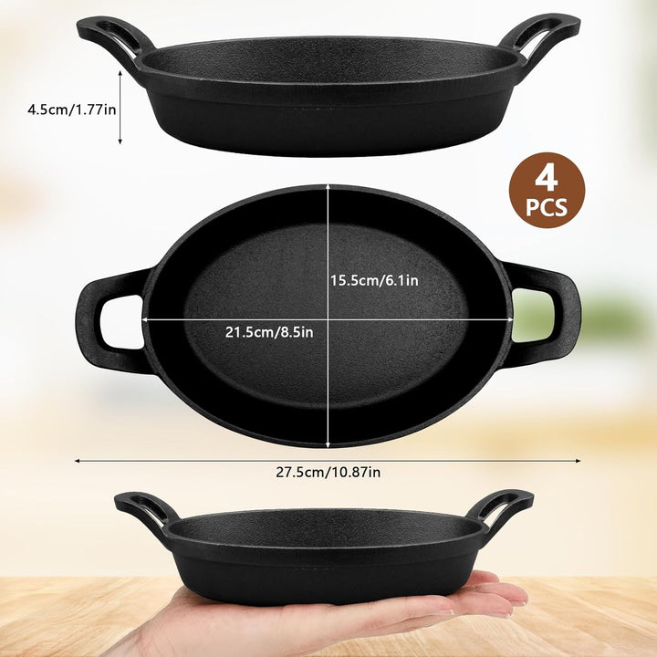 4 Stück Mini Gusseisenpfanne – Kleine Gusseiserne Bratpfanne Schwarz Matt, Servierpfanne Auflaufform