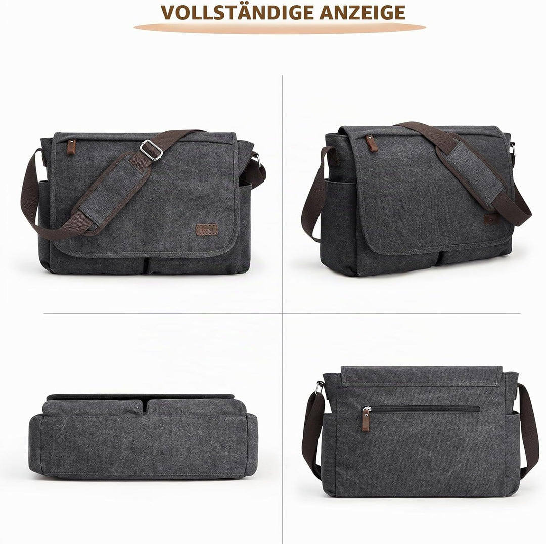 S-ZONE Herren Umhängetasche Grosse Vintage Canvas Messenger Bag Aktenktasche Schultertasche Bürotasc